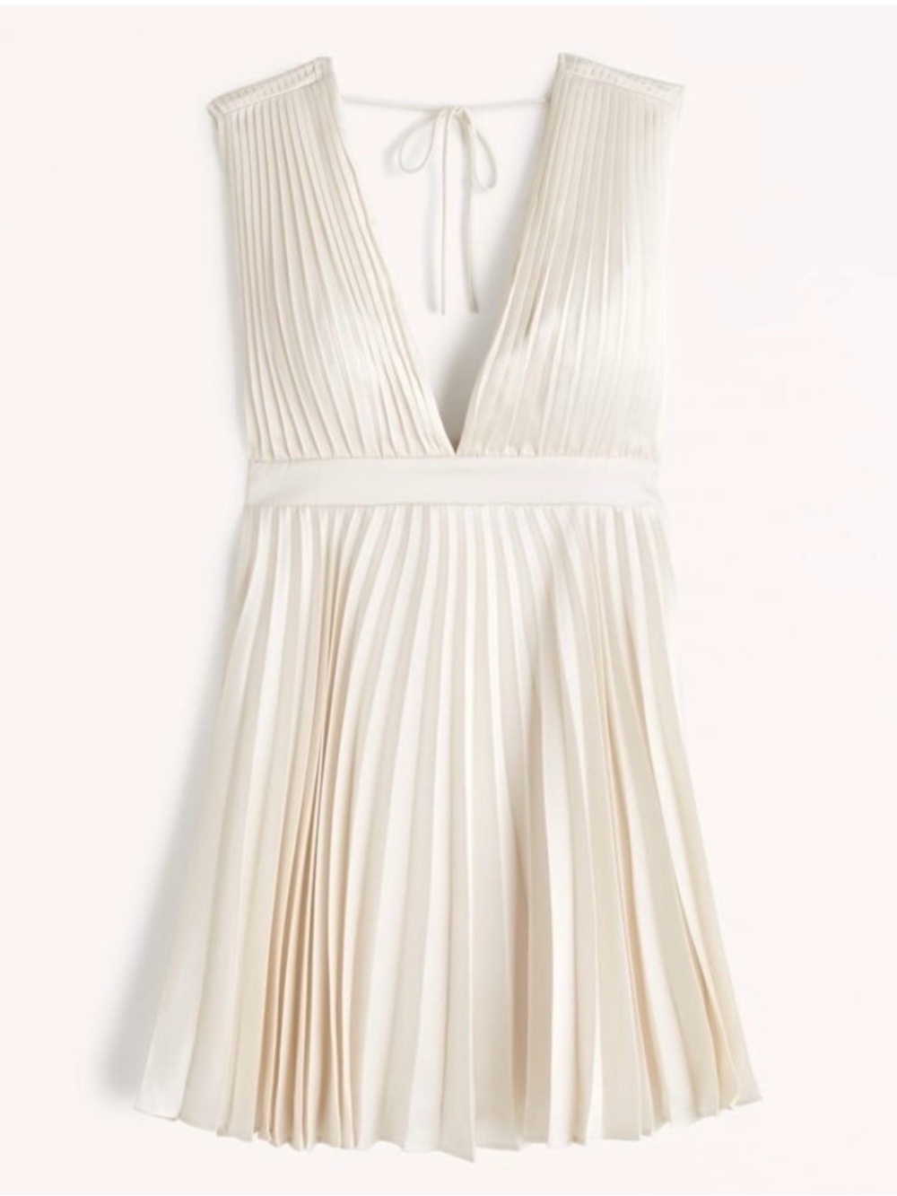 Abercrombie & Fitch Cream Pleated Deep V Dress